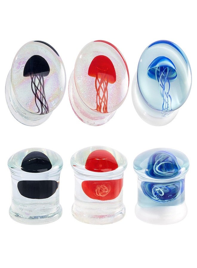 Qmcandy 6pcs Glass Jellyfish Ear Plugs Stretching Piercing Tunnels for Ear Gauges 0g-5/8 inch (B 9/16"(14mm)) - Image 2